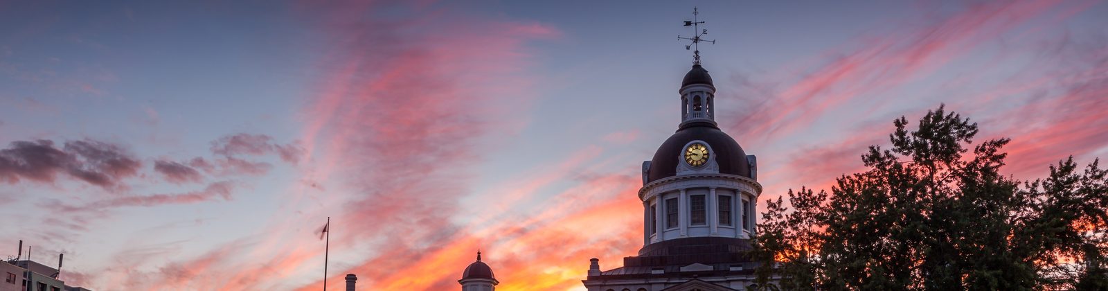 Kingston City Hall and its clock tower at sunset, Kingston, Ontario
